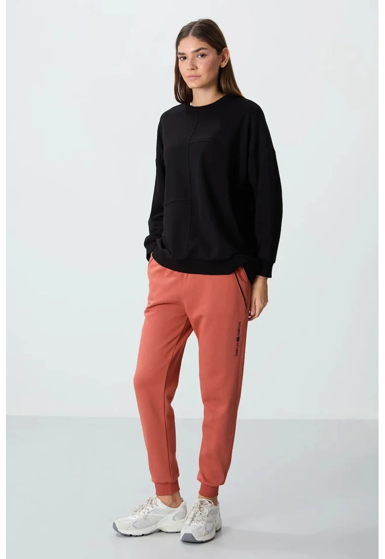 Pantaloni de trening,  jogger, buzunar, rosu caramiziu, amestec de bumbac