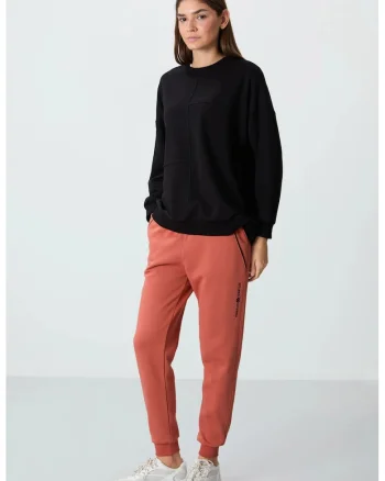 Pantaloni de trening,  jogger, buzunar, rosu caramiziu, amestec de bumbac