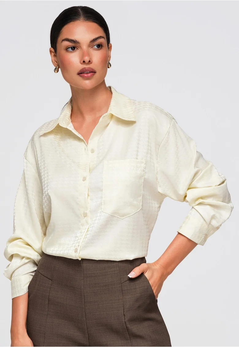 Camasa dama oversize cu guler clasic si maneci lungi OW-SH-E0056, Ecru
