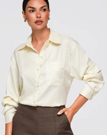 Camasa dama oversize cu guler clasic si maneci lungi OW-SH-E0056, Ecru