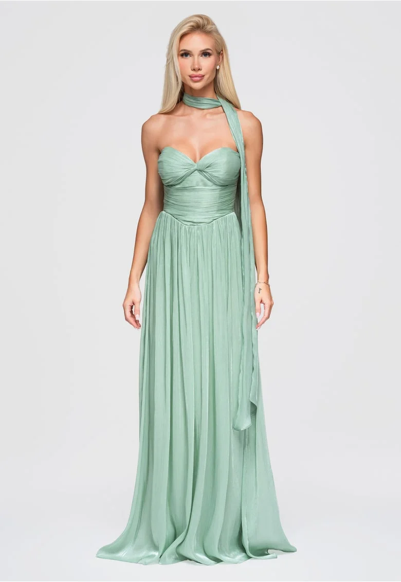 Rochie maxi eleganta cu corset, ramite detasabile si spate descoperit LA-OM-DLR408, Verde