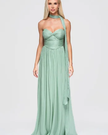Rochie maxi eleganta cu corset, ramite detasabile si spate descoperit LA-OM-DLR408, Verde