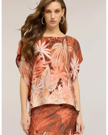 Bluza cu imprimeu tropical, Caramiziu/Roz