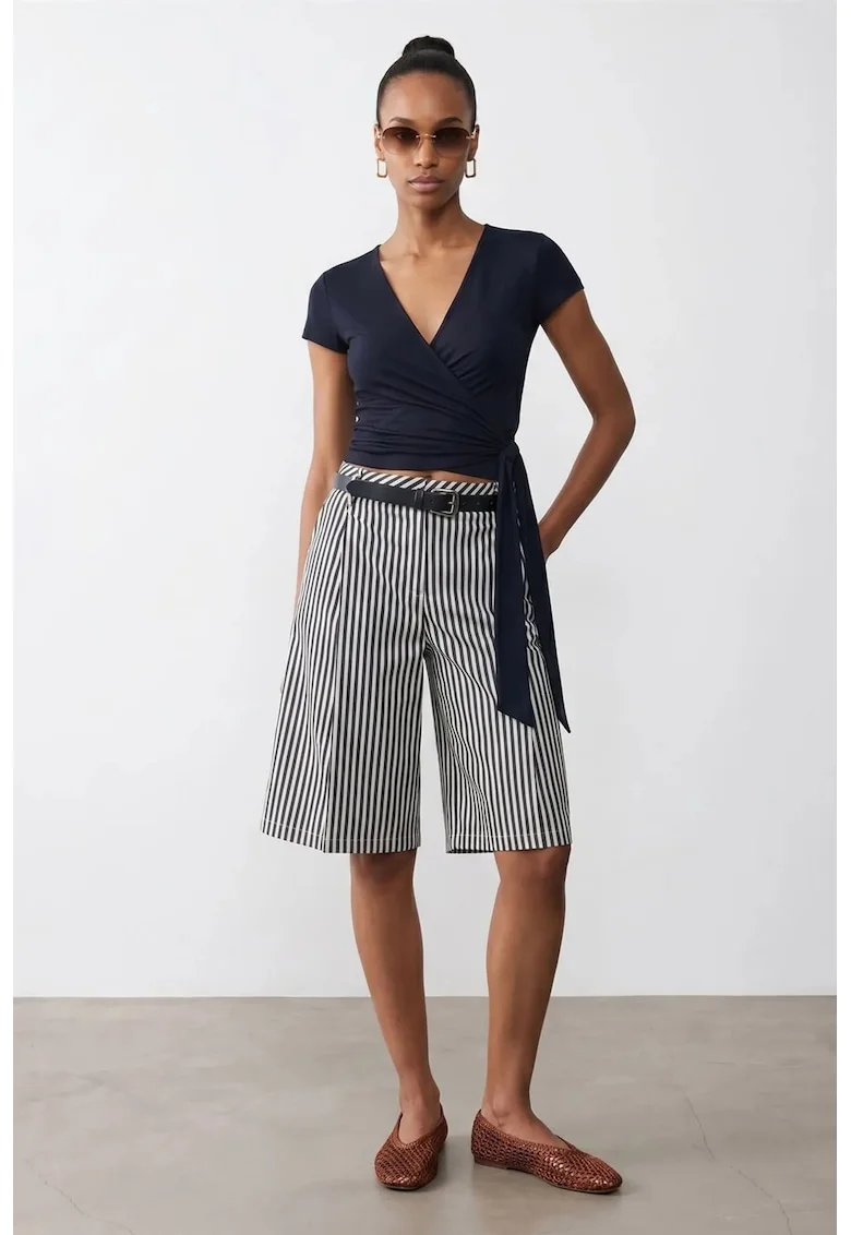 Bluza dama,  detalii cu snur, albastru marin, modal-bumbac-elastan
