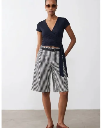 Bluza dama,  detalii cu snur, albastru marin, modal-bumbac-elastan