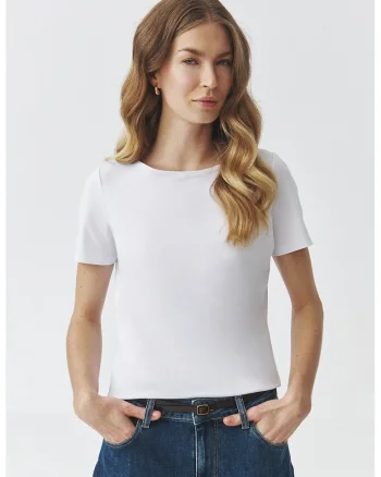 Tricou uni cu decolteu la baza gatului, Alb optic