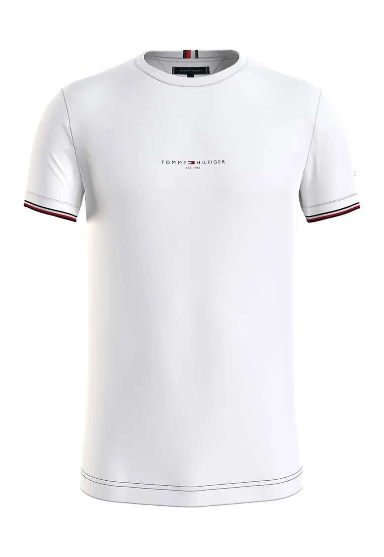 Tricou slim-fit din bumbac cu decolteu la baza gatului, Alb optic