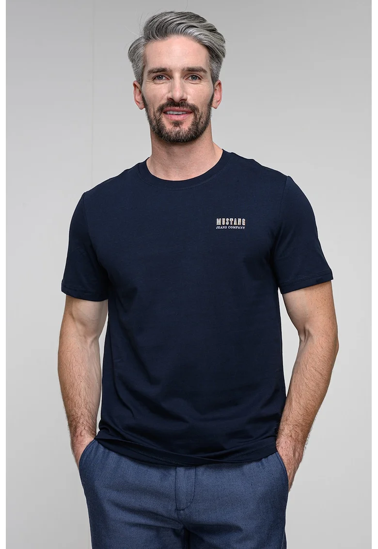 Tricou din bumbac cu imprimeu pe partea din spate Austin, Bleumarin