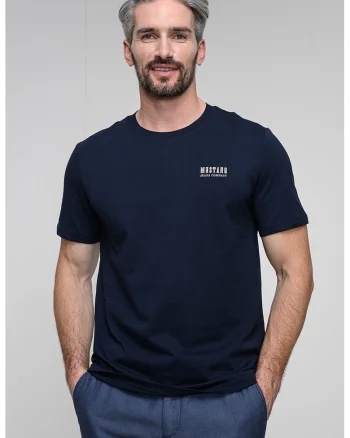 Tricou din bumbac cu imprimeu pe partea din spate Austin, Bleumarin