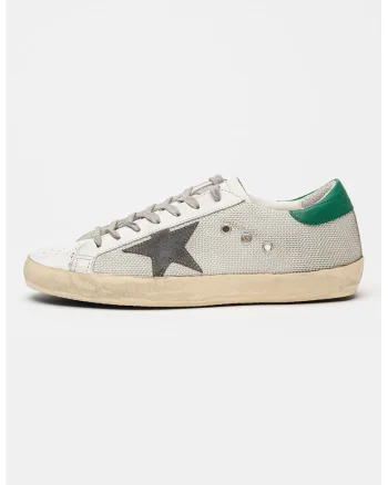 Pantofi sport de piele si material textil Super-Star Classic, Alb/Verde/Gri