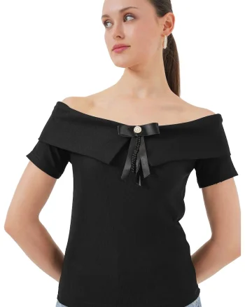 Tricou pentru dama,  Negru, Jerseu