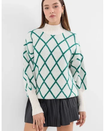 Pulover dama,  supradimensionat, guler inalt, verde, tricot,