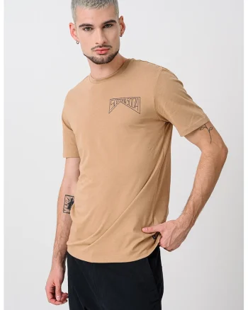 Tricou de bumbac organic cu logo pe piept, Caramel