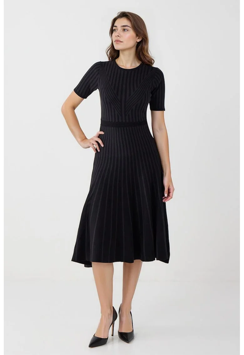 Rochie evazata din bumbac si modal, Negru