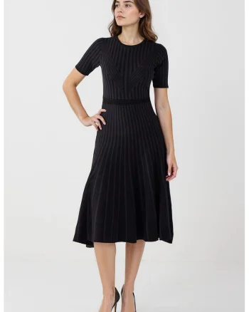 Rochie evazata din bumbac si modal, Negru