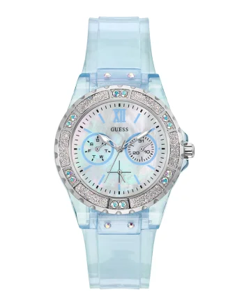 Ceas cu functii multiple, decorat cu cristale, Albastru pastel