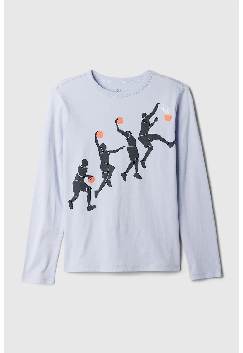 Bluza lejera de bumbac cu imprimeu, Albastru glaciar