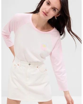 Bluza de bumbac organic cu maneci raglan, Alb/Roz deschis