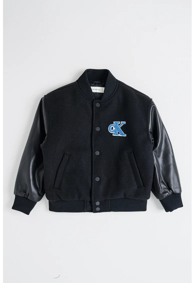 Jacheta bomber cu logo, Negru/Albastru