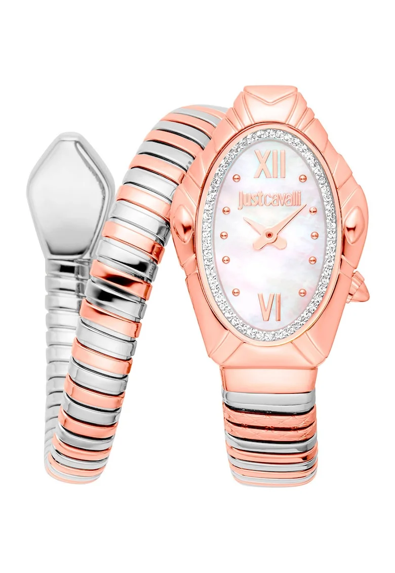 Ceas in forma de sarpe cu model in doua nuatne, Argint/Auriu rose
