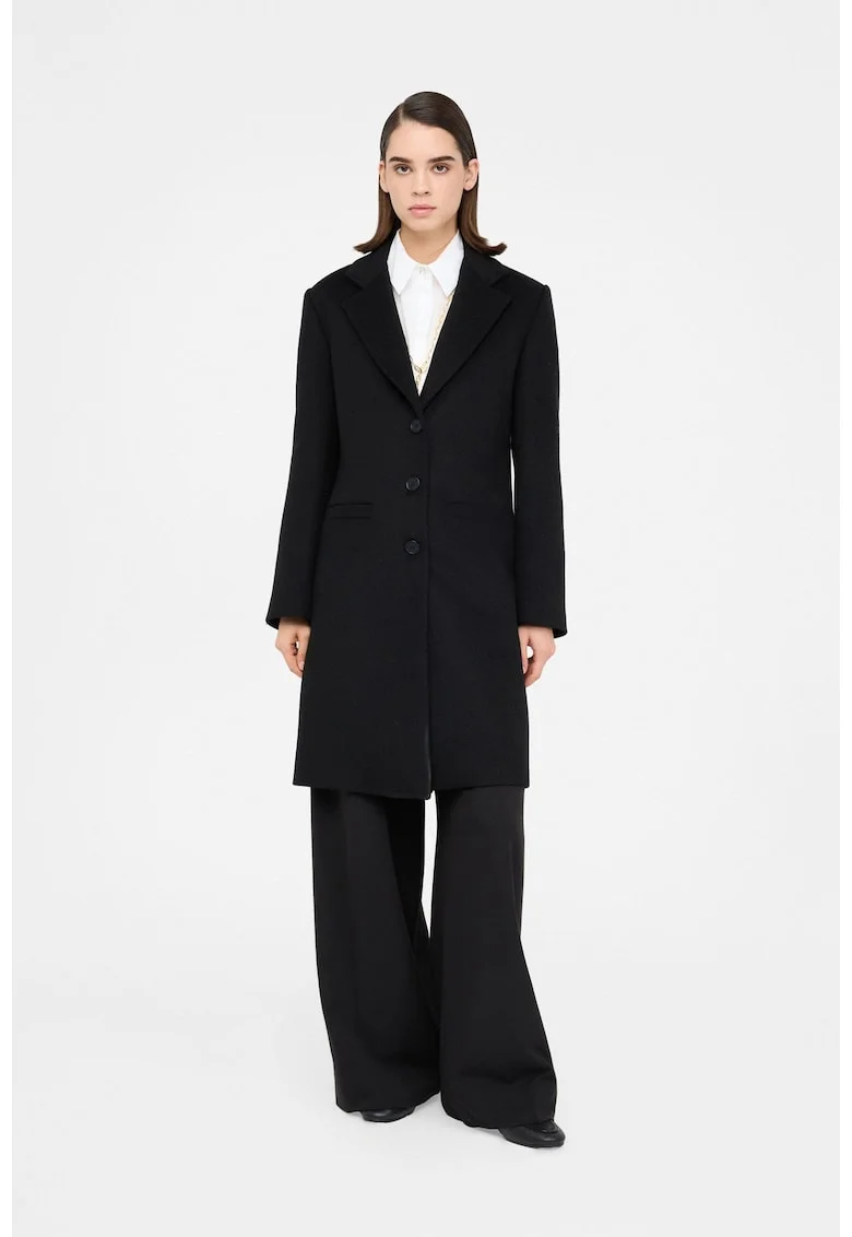 Trenci regular-fit din amestec de lana, Negru