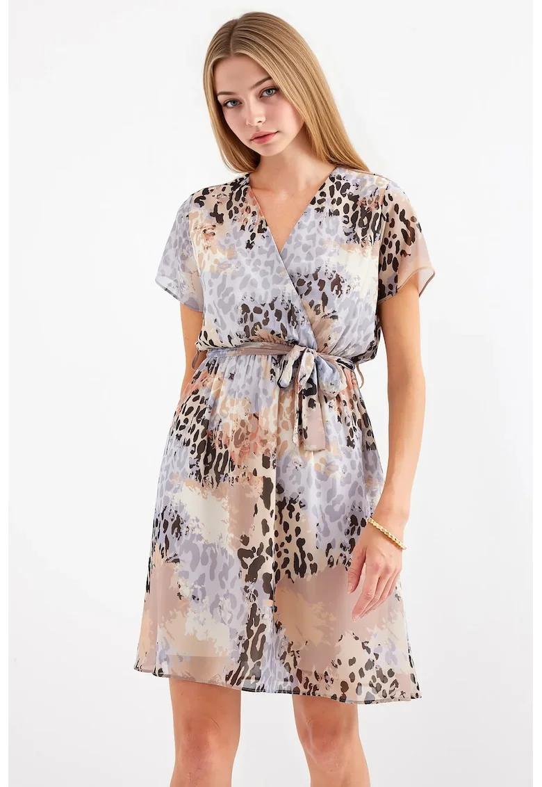 Rochie mini dama HiCCUP cu imprimeu floral, Gri
