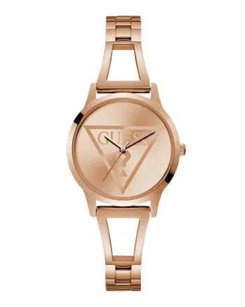 Ceas rotund cu bratara metalica, Auriu rose