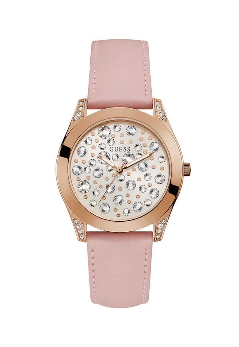 Ceas analog decorat cu cristale, Roz pastel