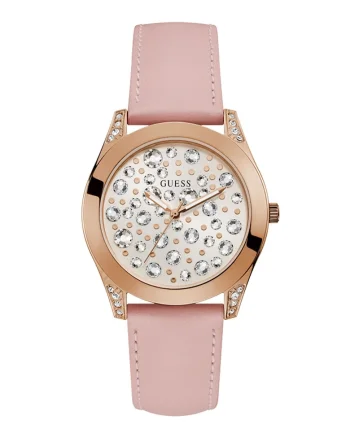 Ceas analog decorat cu cristale, Roz pastel