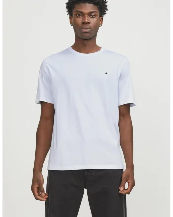 Tricou de bumbac organic cu decolteu la baza gatului si broderie discreta, Alb optic