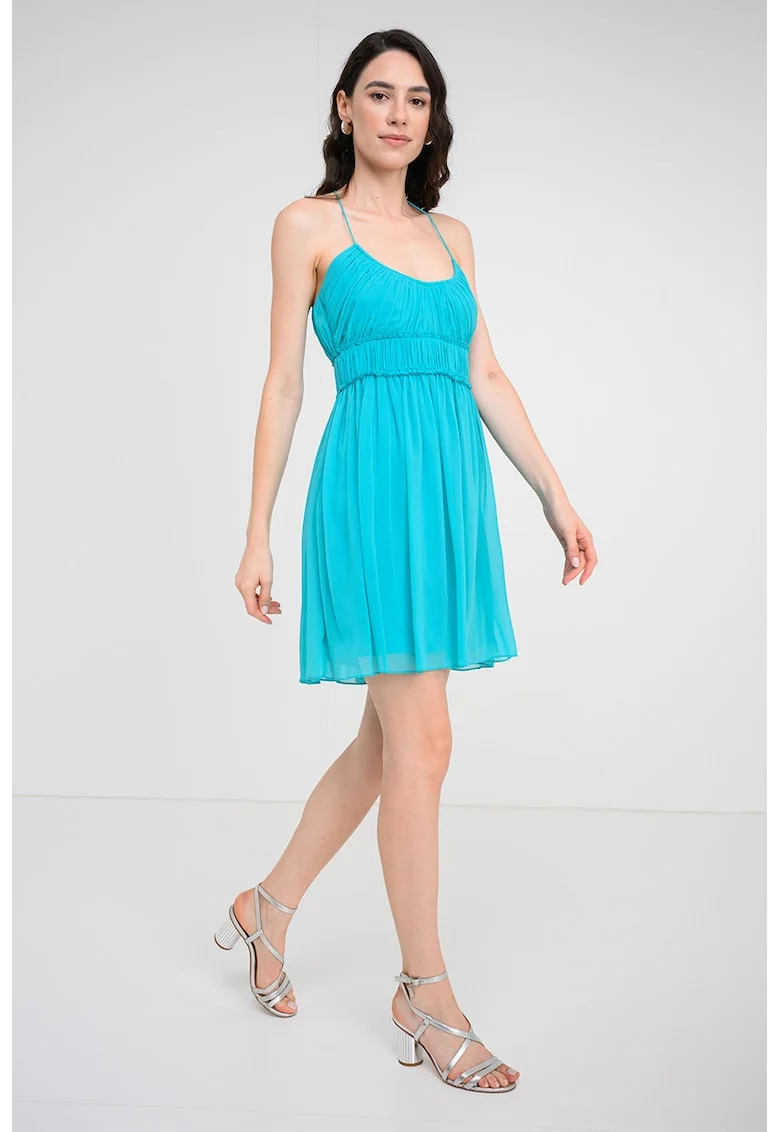 Rochie scurta din sifon cu decolteu rotund, Turcoaz