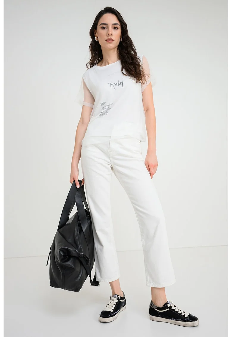 Blugi crop regular fit, Alb optic