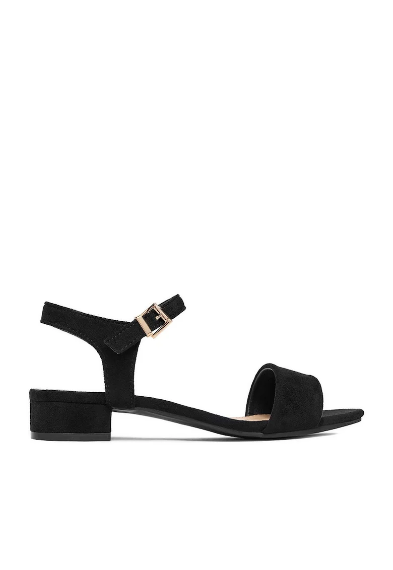Sandale dama  minimalist, toc bloc, negru, material sintetic