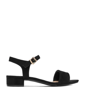 Sandale dama  minimalist, toc bloc, negru, material sintetic
