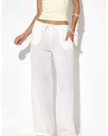 Pantaloni dama,  croiala dreapta, casual, alb, 100% poliester