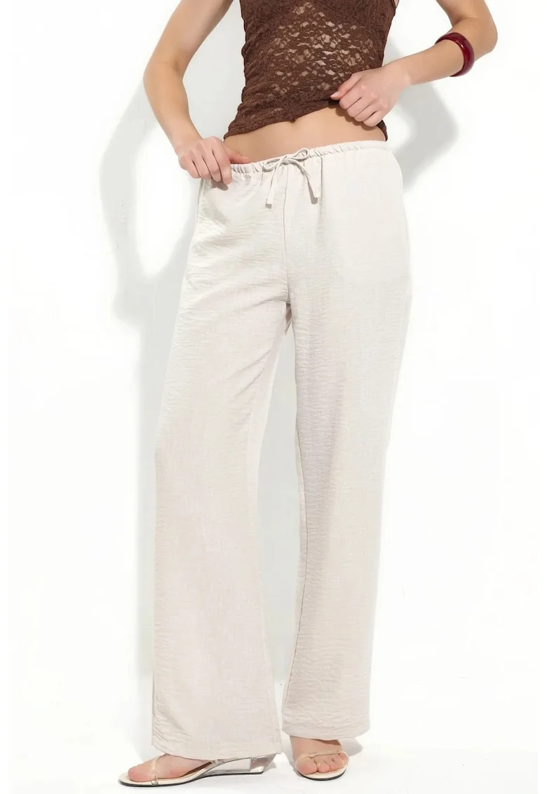Pantaloni dama,  tesuti, crem, poliester,