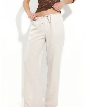 Pantaloni dama,  tesuti, crem, poliester,