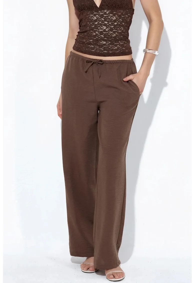 Pantaloni dama,  croiala dreapta, maro cafea, poliester