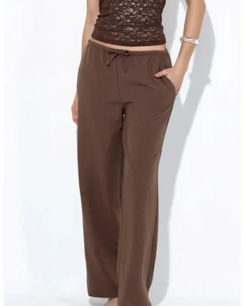Pantaloni dama,  croiala dreapta, maro cafea, poliester