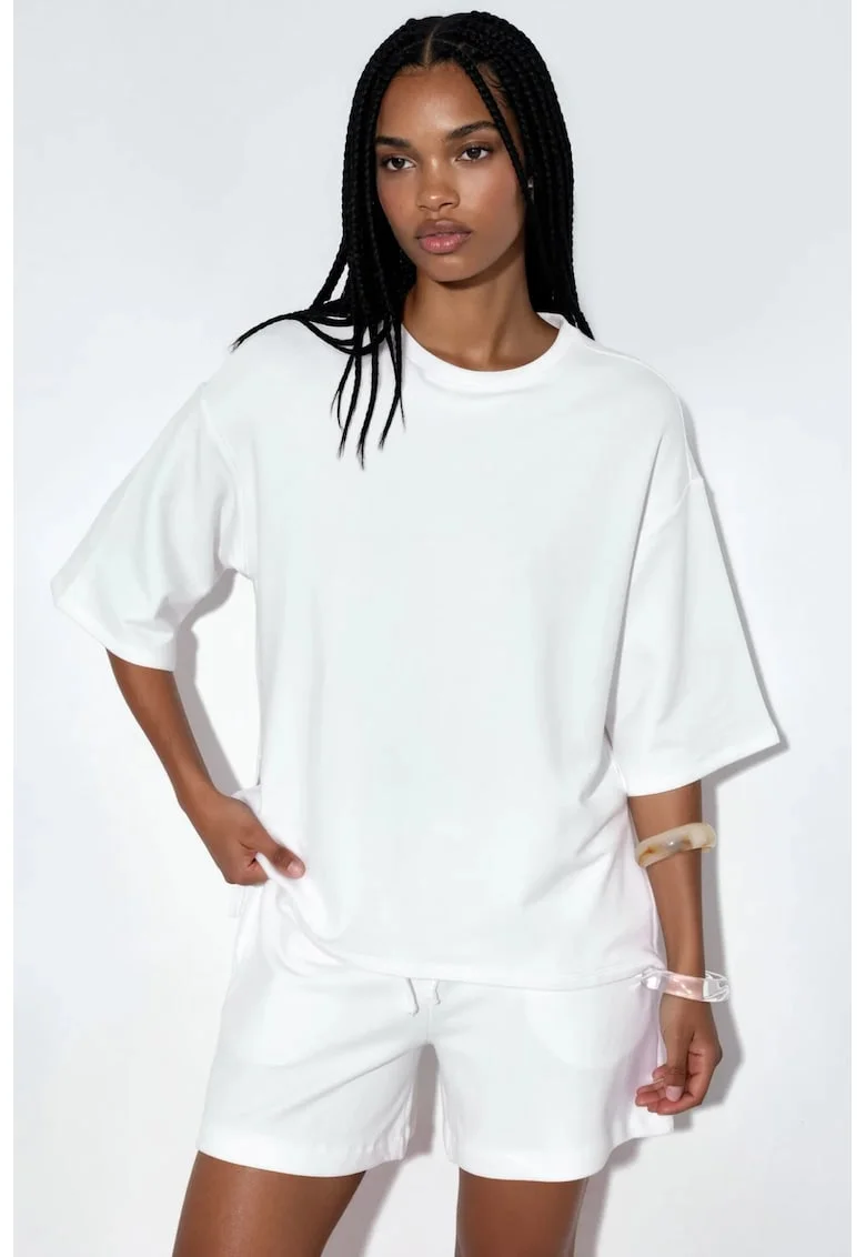 Tricou  alb, bumbac-modal-elastan, maneci scurte, croiala lejera
