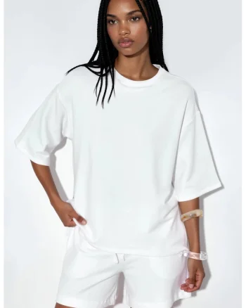 Tricou  alb, bumbac-modal-elastan, maneci scurte, croiala lejera