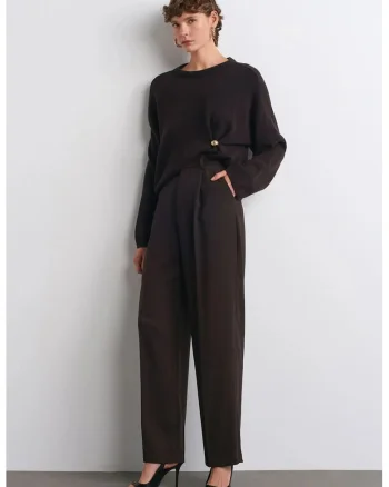 Pantaloni dama,  crepe, talie inalta, negru, 100% poliester