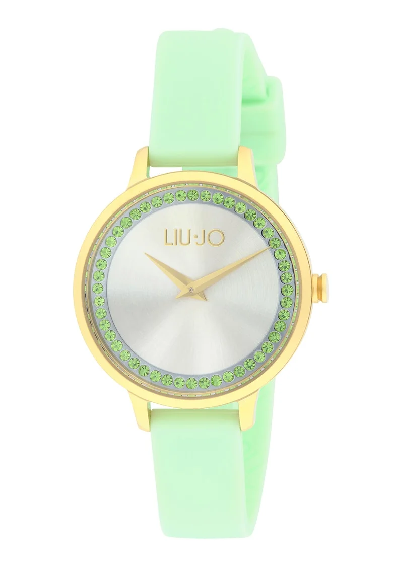 Ceas analog cu cristale pe cadran, Auriu/Verde pal