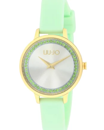 Ceas analog cu cristale pe cadran, Auriu/Verde pal