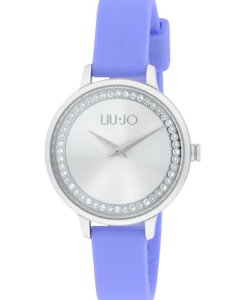 Ceas analog cu cristale pe cadran, Argintiu/Liliac