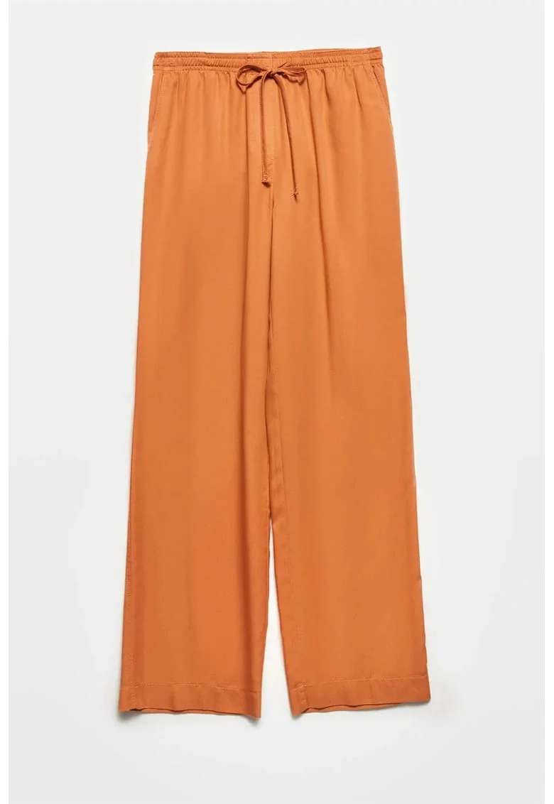 Pantaloni dama,  croiala larga, portocaliu 100% Tencel, Portocaliu pal