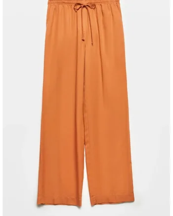 Pantaloni dama,  croiala larga, portocaliu 100% Tencel, Portocaliu pal