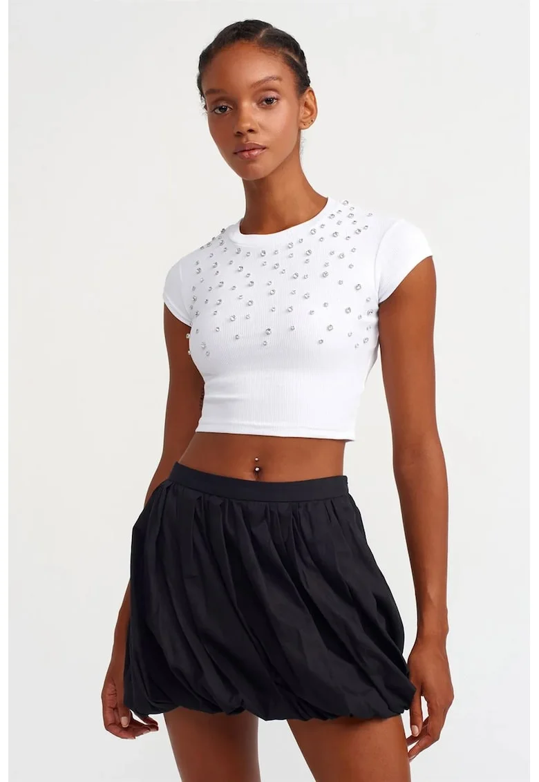Tricou dama,  slim-fit, alb, bumbac-elastan,