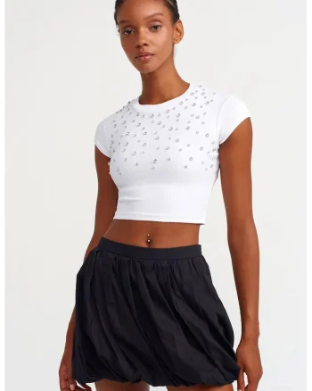 Tricou dama,  slim-fit, alb, bumbac-elastan,