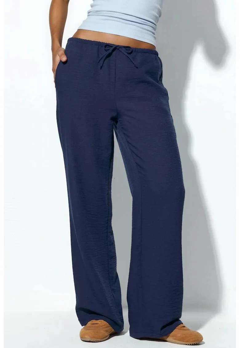 Pantaloni dama,  croiala dreapta, casual, albastru marin, 100% poliester,